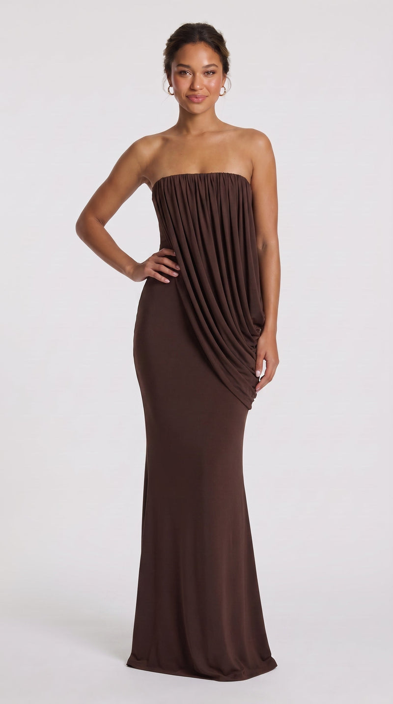 Vienna - Vestido Maxi Castanho Ameixa