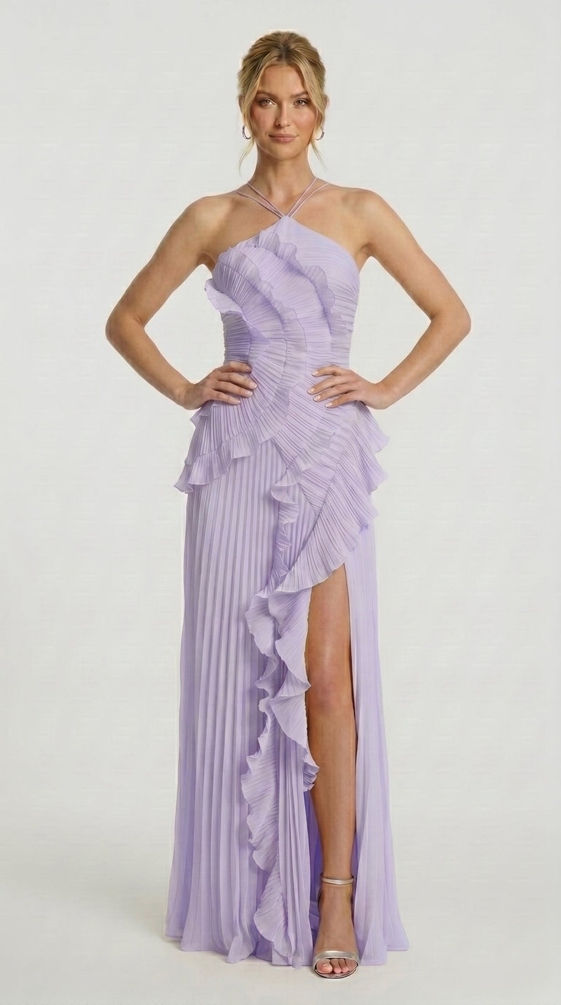 Francisca - Vestido Plissado com Folhos Elegante