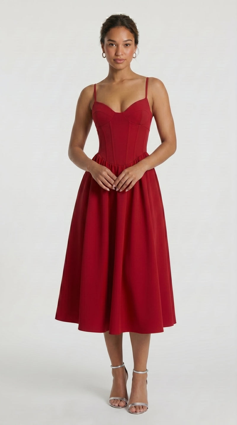 Diana — Vestido Midi Vermelho