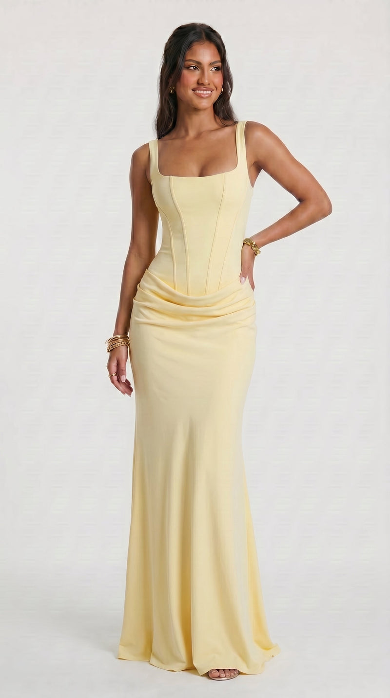 Florbela - Vestido Maxi Amarelo-Limão