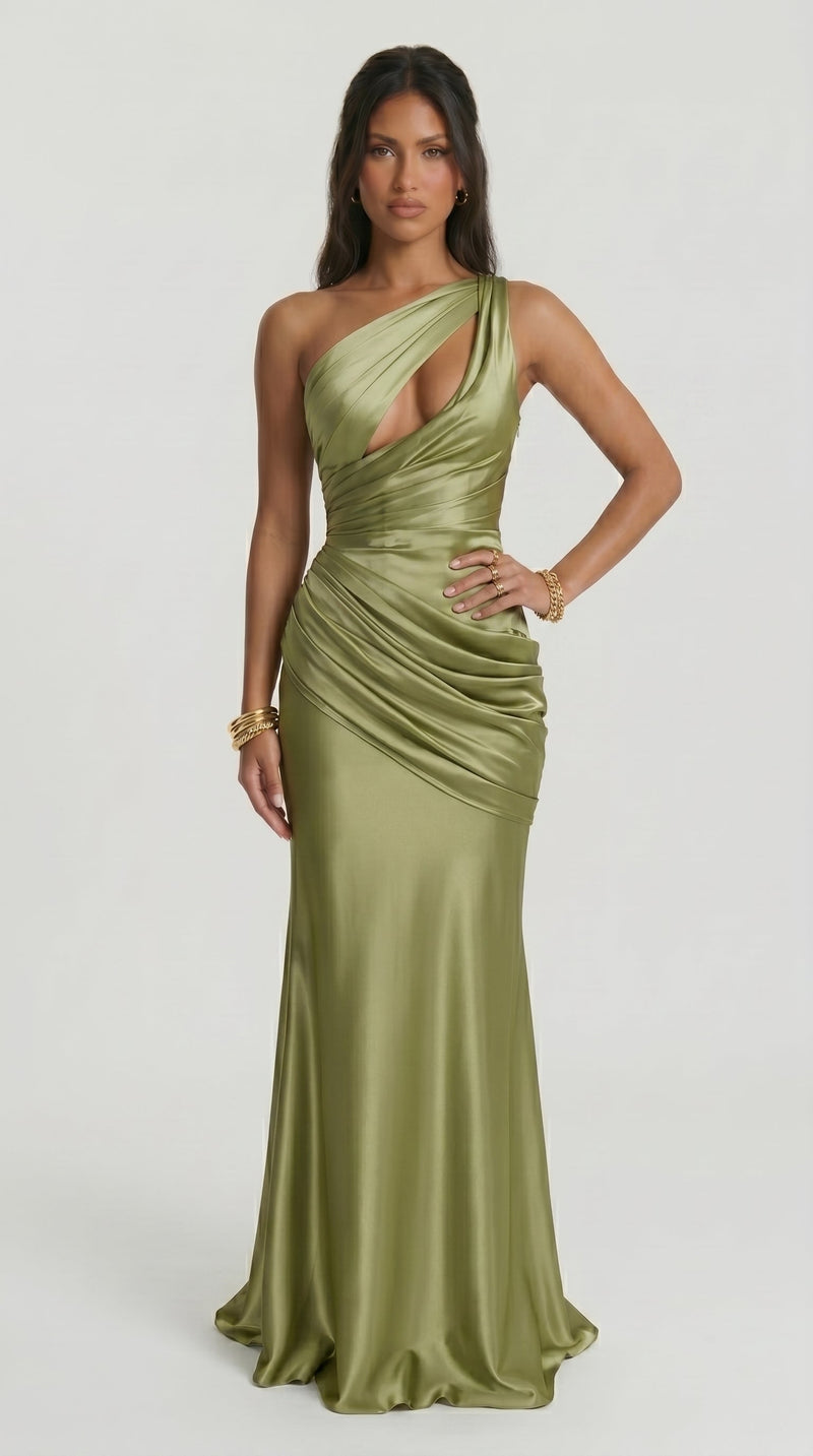 Carolina - Vestido Maxi Verde-Azeitona Claro
