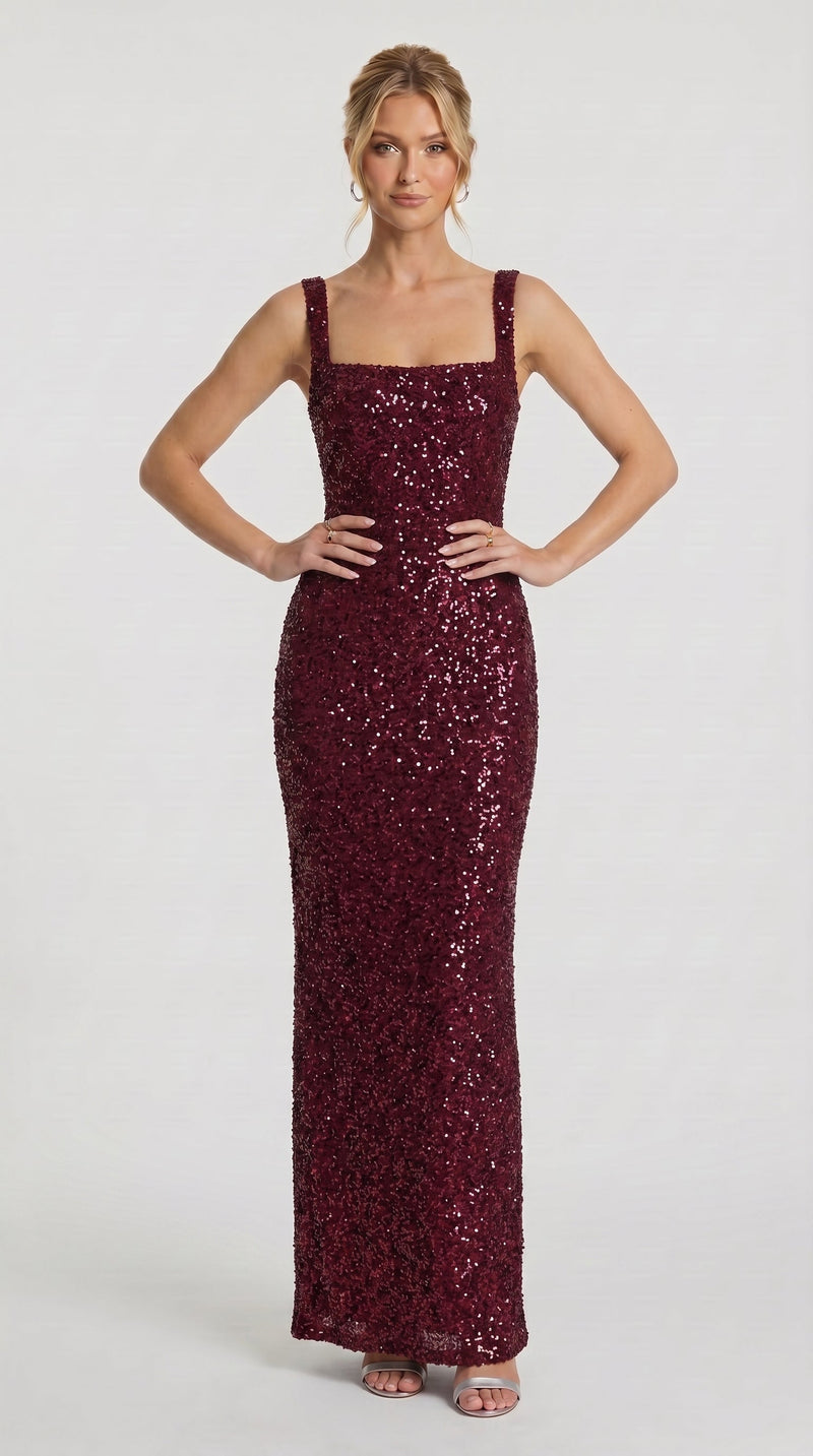 Madrid — Vestido Maxi Bordô Brilhante